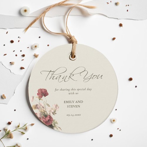 Stylish Dusty Rose Wildflowers Wedding Thank you Favor Tags