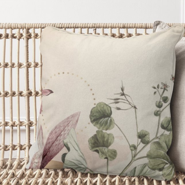Stylish Earthy Botanical Print | Creamy Ivory Throw Pillow (Creator Uploaded)