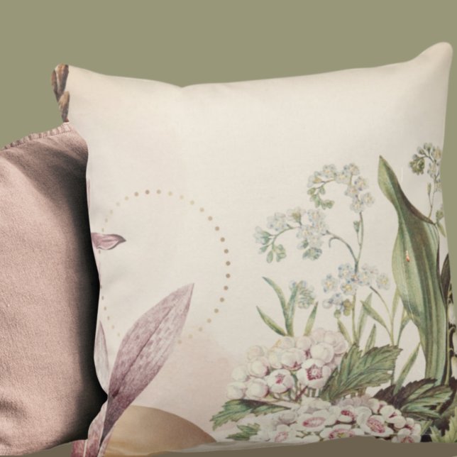Stylish Earthy Mixed Floral | Creamy Ivory Throw Pillow (Creator Uploaded)