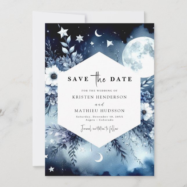 Stylish Earthy Moonlit Wedding Save The Date (Front)