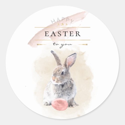 Stylish Easter Bunny  Happy Easter Watercolor Art Classic Round Sticker