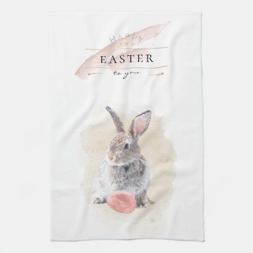 Stylish Easter Bunny  Happy Easter Watercolor Art Kitchen Towel