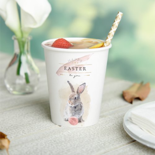 Stylish Easter Bunny  Happy Easter Watercolor Art Paper Cups