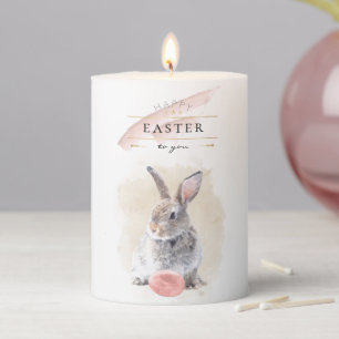 Stylish Easter Bunny   Happy Easter Watercolor Art Pillar Candle