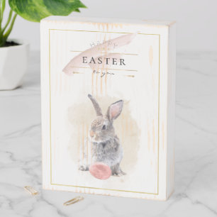 Stylish Easter Bunny Happy Easter Watercolor Art Wooden Box Sign