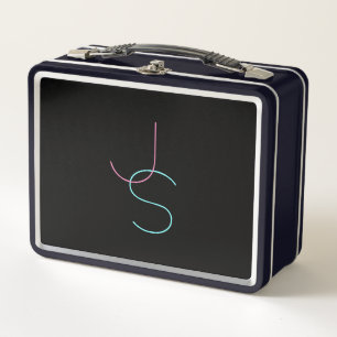 Stylish Editable Any Two Modern Looking Initials Metal Lunch Box