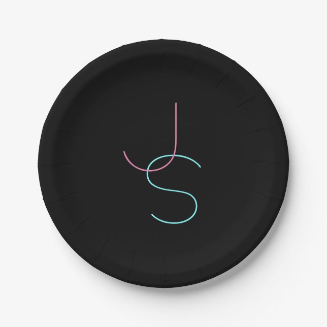 Stylish Editable Any Two Modern Looking Initials  Paper Plates (Front)