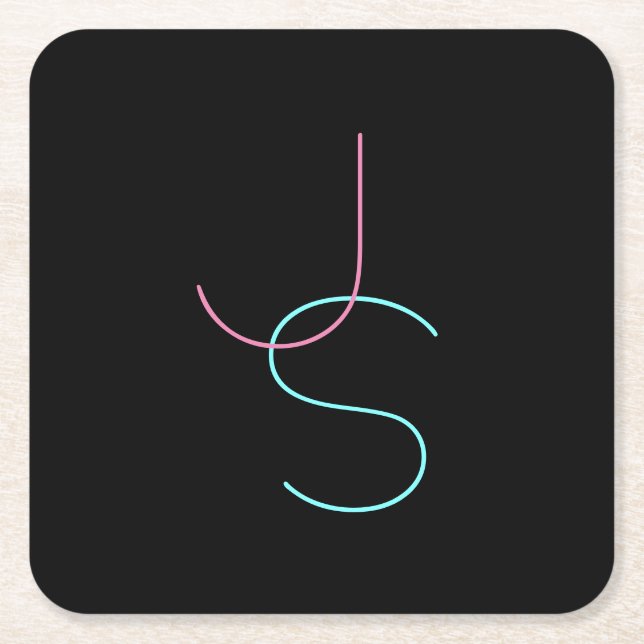 Stylish Editable Any Two Modern Looking Initials  Square Paper Coaster (Front)