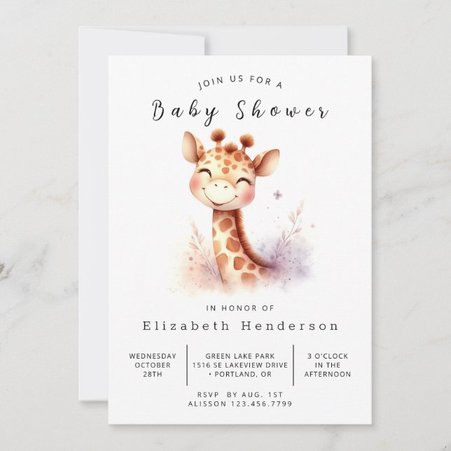  Stylish Editable Giraffe Baby Shower Invitation (Front)