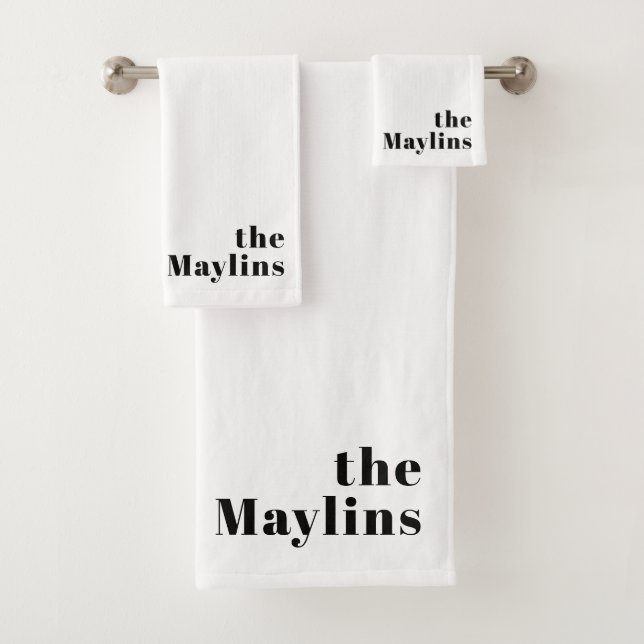 Stylish Editable Retro Modern Text | Grey Bath Towel Set (Insitu)