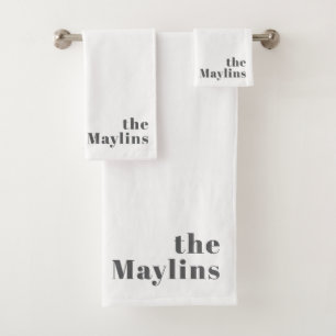 Stylish Editable Retro Modern Text Grey Bath Towel Set