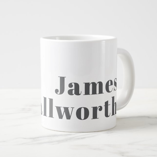 Stylish Editable Retro Modern Text | Grey Giant Coffee Mug (Front Right)
