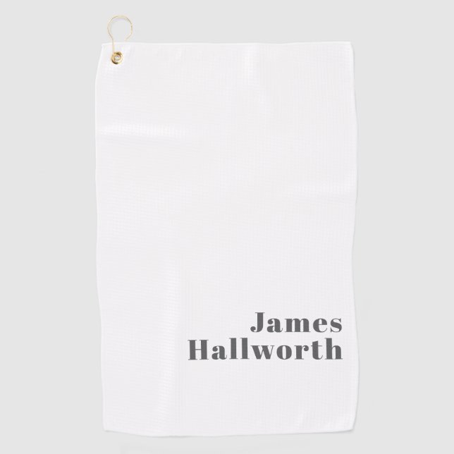 Stylish Editable Retro Modern Text | Grey Golf Towel (Front)