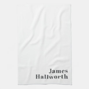 Stylish Editable Retro Modern Text Grey Kitchen Towel
