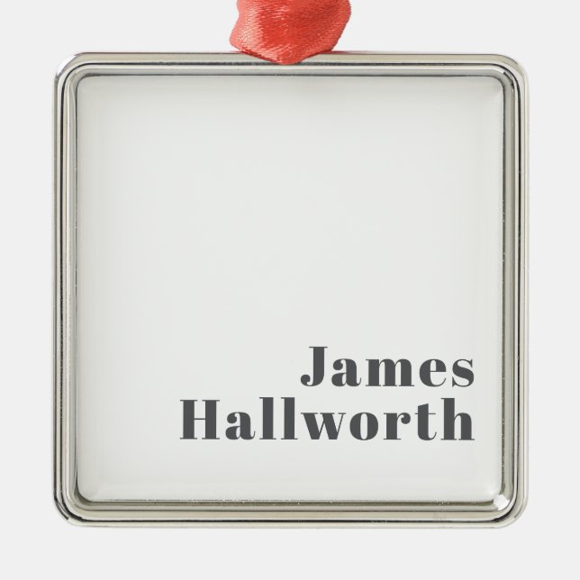 Stylish Editable Retro Modern Text | Grey Metal Ornament (Front)