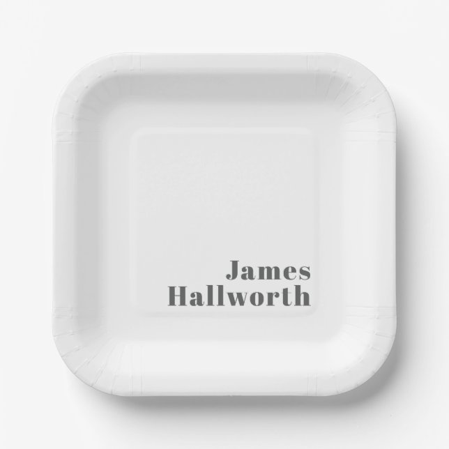 Stylish Editable Retro Modern Text | Grey Paper Plates (Front)