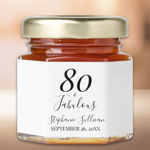 Stylish Eighty and Fabulous Name 80th Birthday Honey Jar Favors
