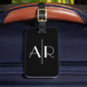 Stylish Elegant 2 Monogram Initial Black Luggage Tag