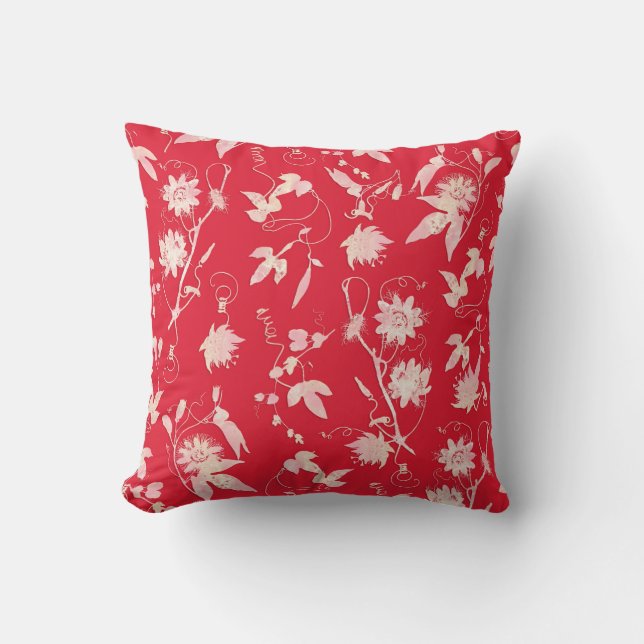 Stylish Elegant Abstract Flowers Bright Red Throw Pillow (Front)
