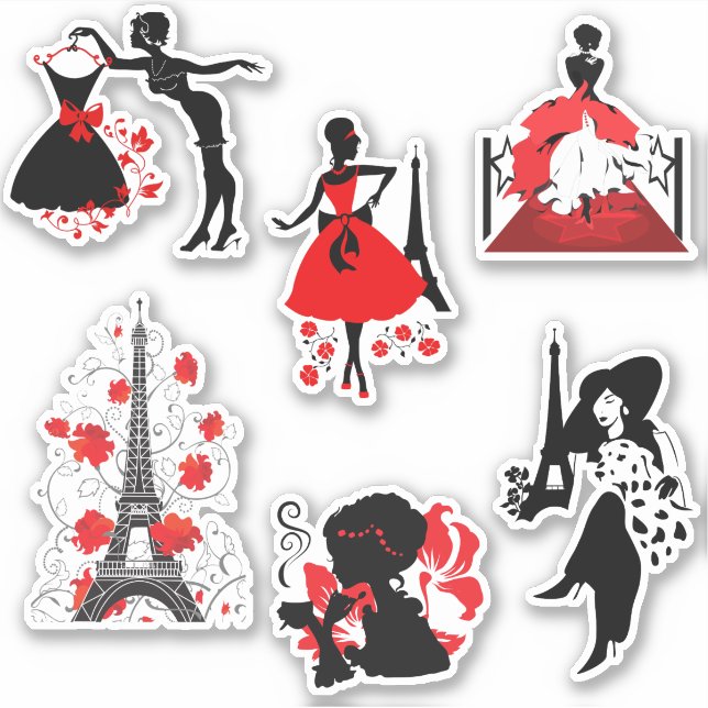 Stylish elegant beautiful fashion silhouettes stic sticker (Front)
