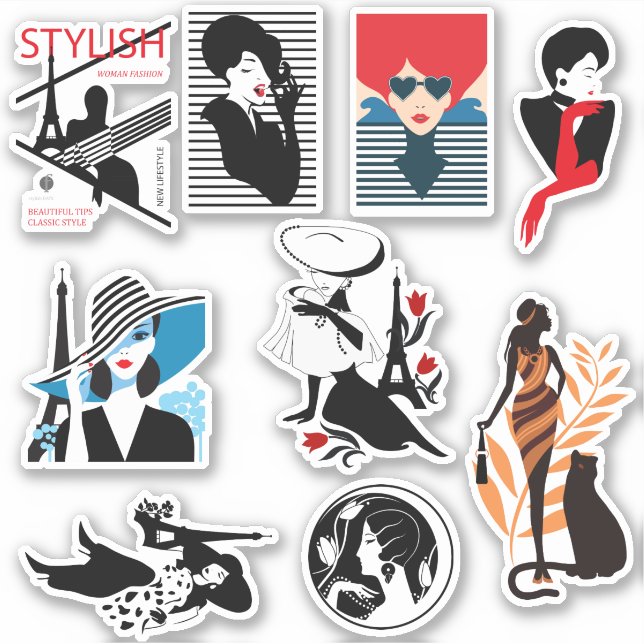 Stylish elegant beautiful fashion silhouettes sticker (Front)