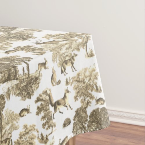 Stylish Elegant Beige French Toile Fox Rabbit Tablecloth