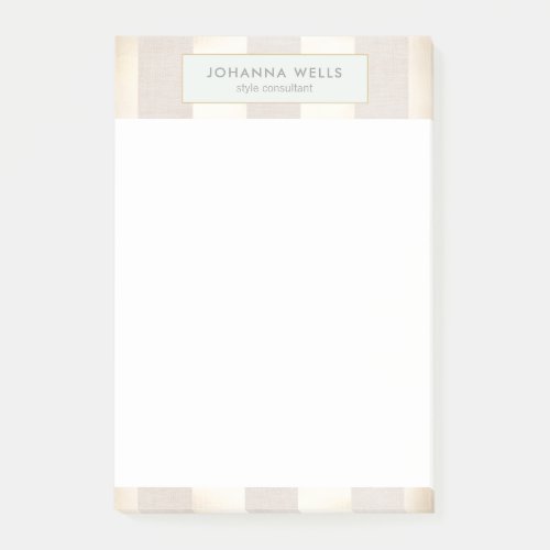 Stylish Elegant Beige Linen and Gold Striped Post_it Notes