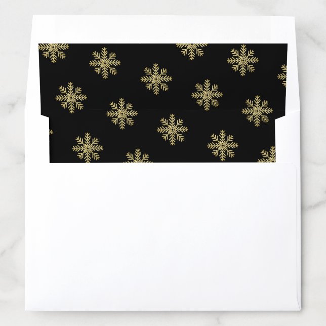 Stylish Elegant Black And Gold Winter Snow Pattern Envelope Liner (In Envelope)