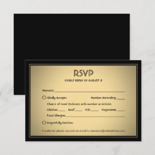 Stylish Elegant Black and Gold with Meal Options RSVP Card