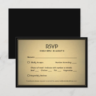 Stylish Elegant Black and Gold with Meal Options RSVP Card