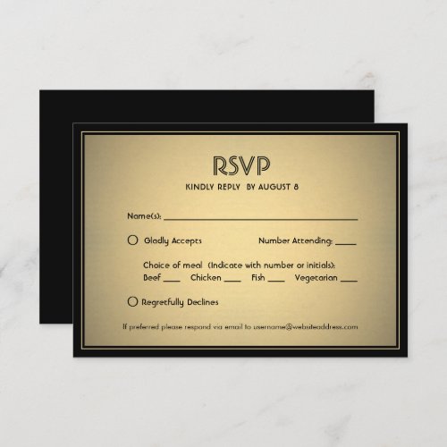 Stylish Elegant Black and Gold with Meal Options RSVP Card