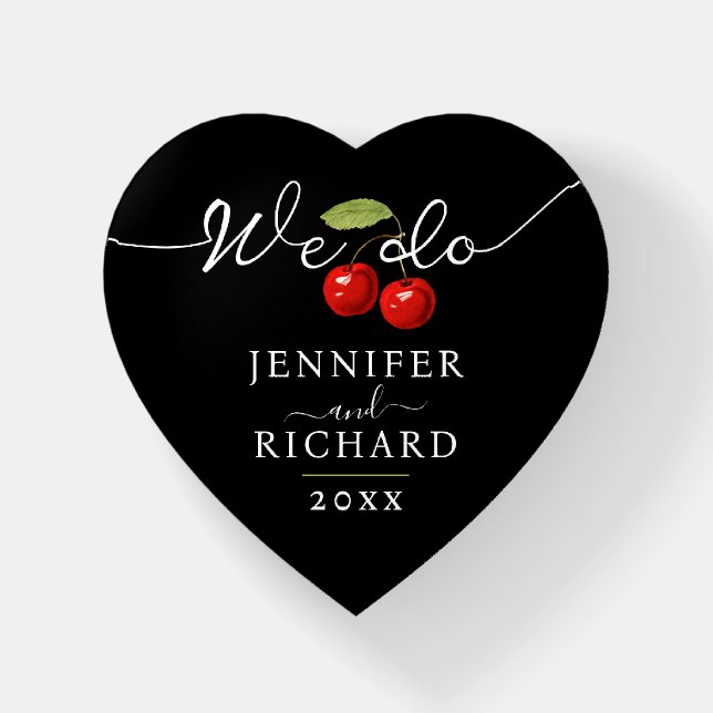 Stylish Elegant Black And Red Chic Cherry Wedding Paperweight (Front)