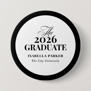 Stylish Elegant Black and White 2026 Graduate Button