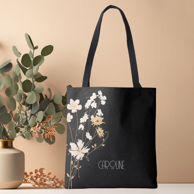 Stylish Elegant Black Floral  Boho Cute  Tote Bag (Creator Uploaded)