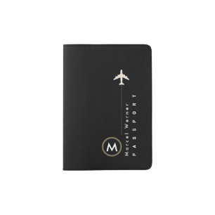 Stylish Elegant Black Monogram Passport Holder