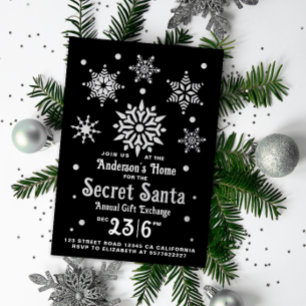 Stylish Elegant Black Secret Santa Snowflake Foil Holiday Card
