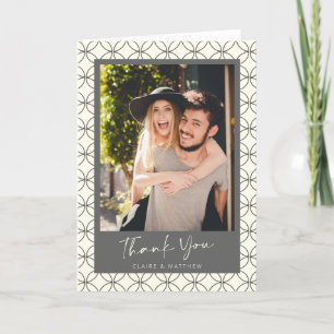 Stylish Elegant Black White Line Art Custom Photo Letterpress Thank You Card