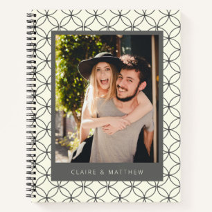 Stylish Elegant Black White Line Art Custom Photo  Notebook