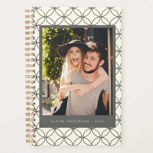 Stylish Elegant Black White Line Art Custom Photo  Planner