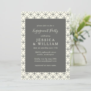 Stylish Elegant Black White Lines Engagement Party Invitation