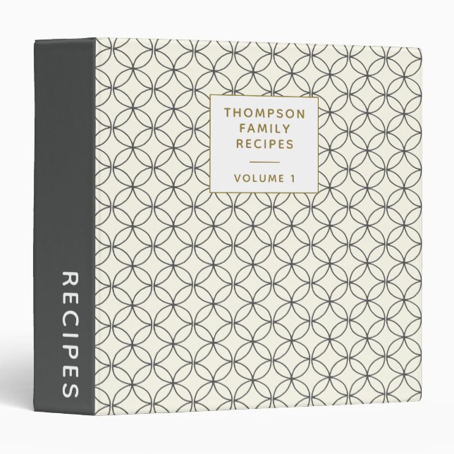 Stylish Elegant Black White Personalized Recipe 3 Ring Binder (Front/Spine)