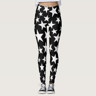 Stylish Elegant Black & White Stars Leggings