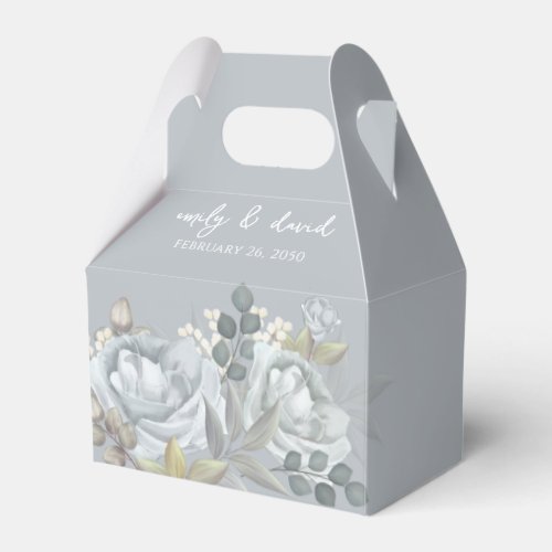 Stylish Elegant Blue Floral Calligraphy Ampersand  Favor Boxes