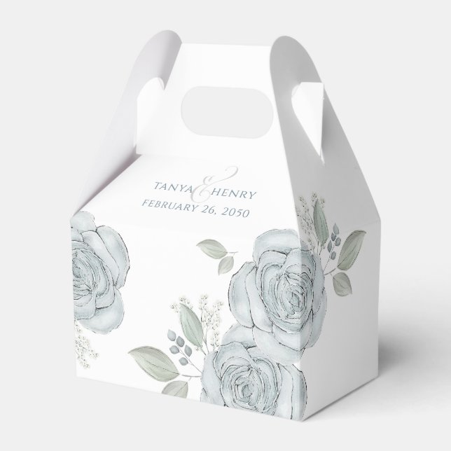 Stylish Elegant Blue Floral Calligraphy Ampersand  Favor Boxes (Front Side)