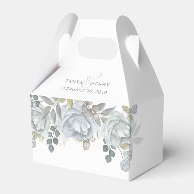 Stylish Elegant Blue Floral Calligraphy Ampersand Favor Boxes (Front Side)