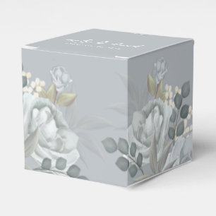 Stylish Elegant Blue Floral Calligraphy Ampersand Favor Boxes