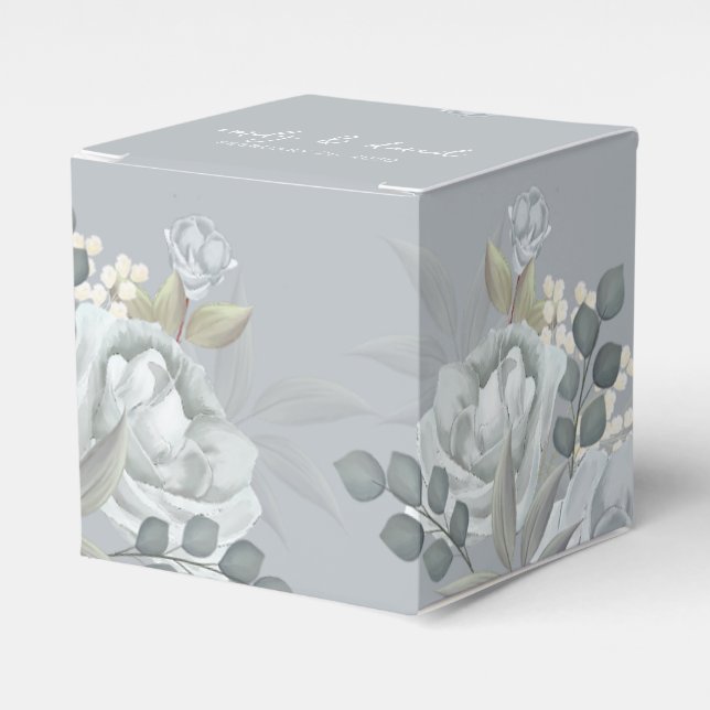 Stylish Elegant Blue Floral Calligraphy Ampersand Favor Boxes (Front Side)