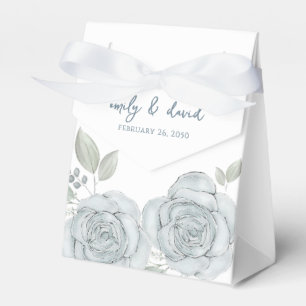 Stylish Elegant Blue Floral Rose Calligraphy Treat Favor Boxes