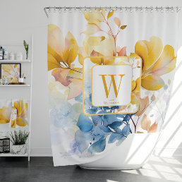 Stylish Elegant Botanical Watercolor Chic Monogram Shower Curtain