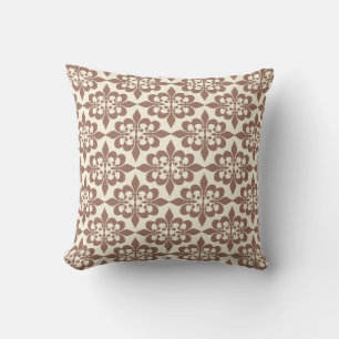 Stylish Elegant Brown White Damask Pattern Throw Pillow